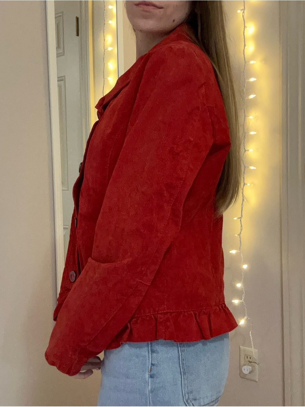Red Leather Button Up Jacket - Picture 6 of 8